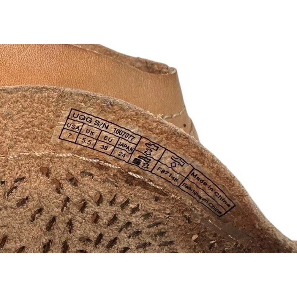 UGG Charlotte Perforated Tan Leather Cowgirl Ankle Booties Zip Back Sz 7 EU 38 - Picture 5 of 13